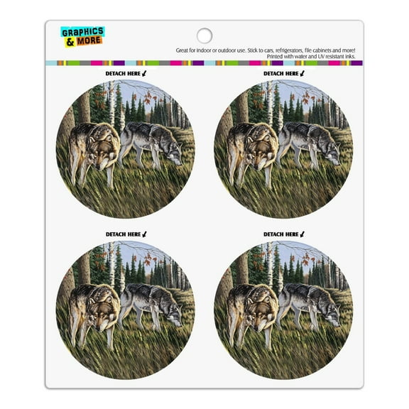 Wolves on the Prowl Refrigerator Fridge Locker Vinyl Circle Magnet Set