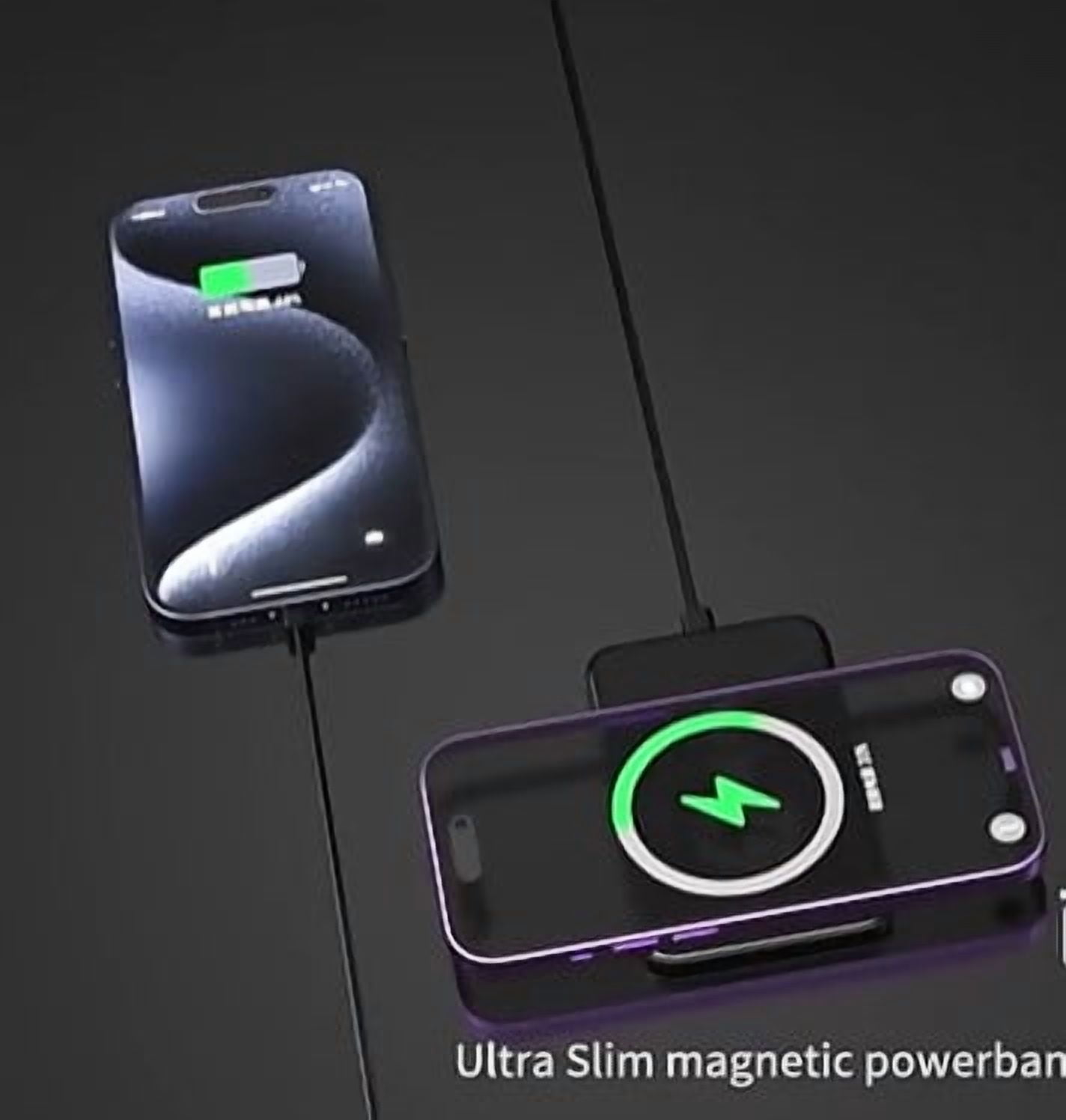 Ultra Slim Magnetic Power Bank Magnetic Charger 10000mah Slim Wireless Charger, 15w, Gray