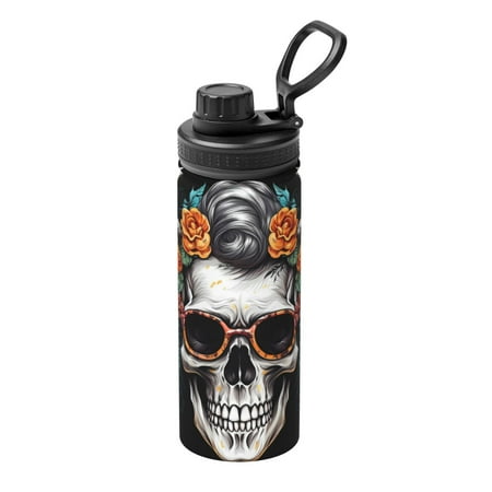 

Goofa Flower Horn Skull A Print 18oz Sports Insulated Kettle With Straw Water Bottle Sports Water Bottle For Running Hiking Cycling Climbing Mans Womans