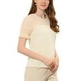 thumbnail image 4 of INSPIRE CHIC Women's Round Neck Lace Keyhole Back Puff Short Sleeve Tops M Beige, 4 of 5