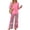 Pink, variant on Womens 2 Piece Sets Summer Spring Travel Vacation Outfits Casual V-Neck Lounge Tops Wide Leg Pants Matching Set