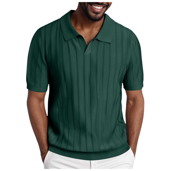 Ketyyh-chn99 Mens Golf Polo Shirts Men's Running Training Sports Fitness Knitted Short Sleeved V Neck Top Solid Color Stretch Shirt Summer Shirt Size for L,Green