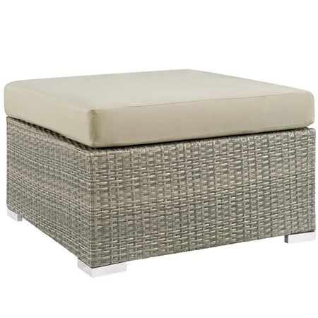 Modern Rattan Furniture Designs Modern Contemporary Urban Design Outdoor Patio Balcony Garden Furniture Lounge Chair Ottoman, Sunbrella Rattan Wicker, Light Gray Beige ()