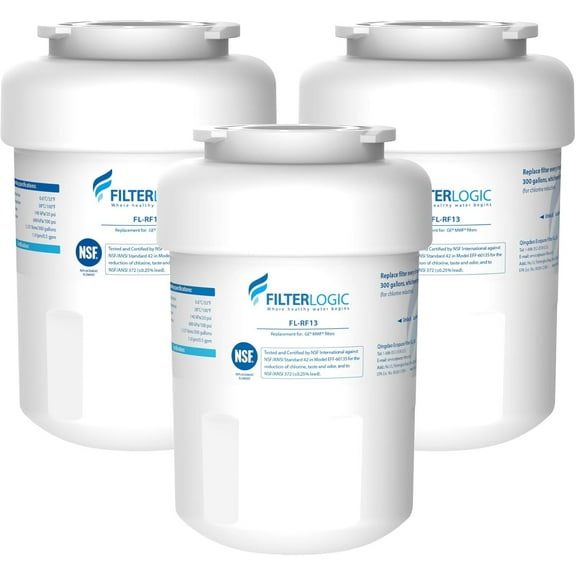Filterlogic FL-RF13 Replacement for GE® MWF®, SmartWater® MWFP, MWFA, GWF, HDX FMG-1, GSE25GSHECSS, RWF1060, Kenmore® 9991 Refrigerator Water Filter, 3 Filters
