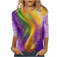 thumbnail image 2 of SOOMLON Mardi Gras Shirts Women Tuesday Shirts Carnival Themed Party 3/4 Sleeve Outfits Funny Striped Graphic Tshirts Tunic Crewneck Tops New Orleans Holiday Blouses 2025 Multicolor XL, 2 of 5