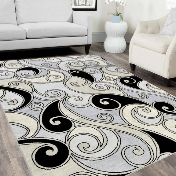 Handcraft Rugs-Swirls Rugs/Luxury Livingroom Modern Soft/Smooth-Silver/Gray/Black and White