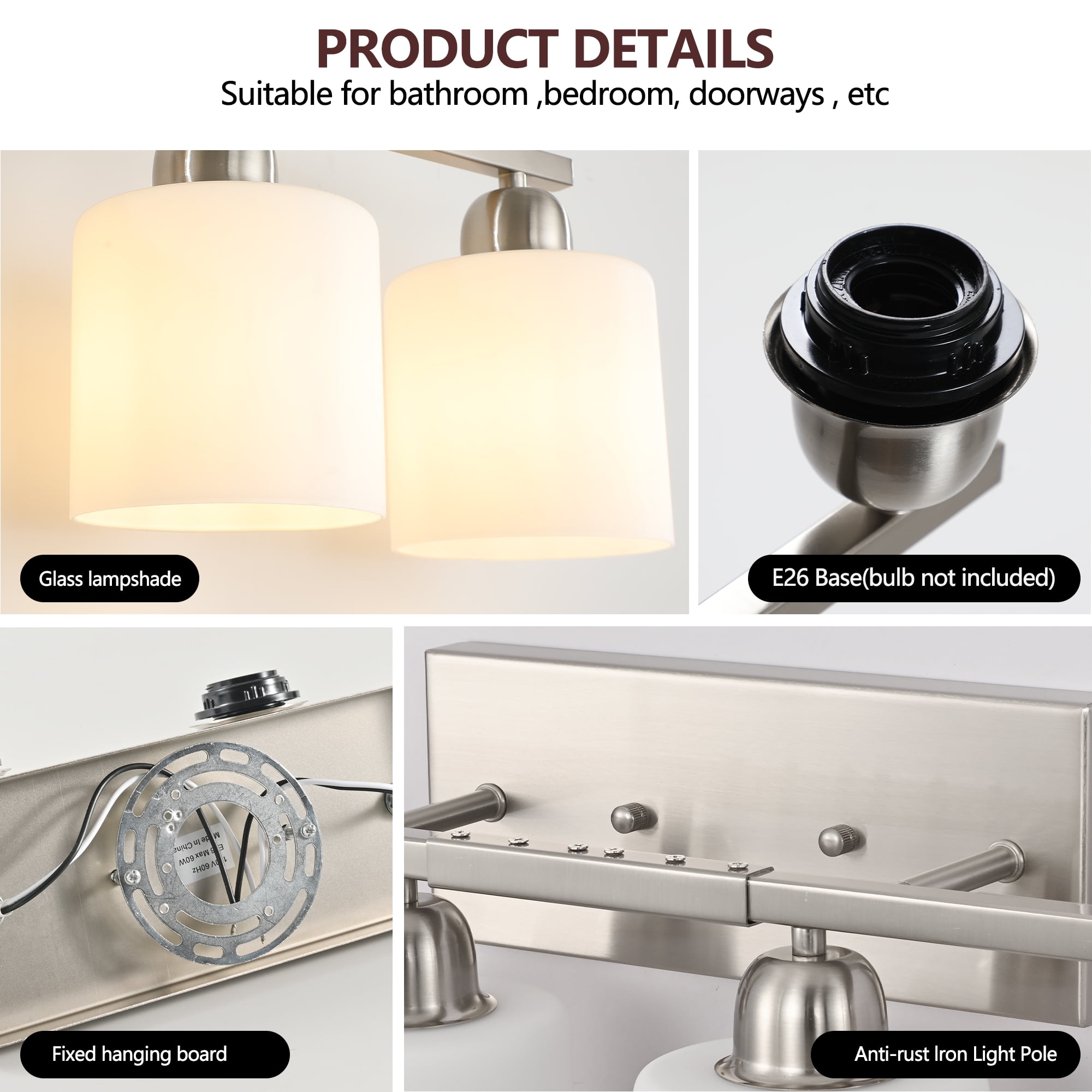 Jopath 8-Light Modern Vanity Light Over Mirror, Wall Sconces with Milky White Frosted Glass Shades for Bathroom, Hallway, or Bedroom Nickel (Bulbs Not Included)