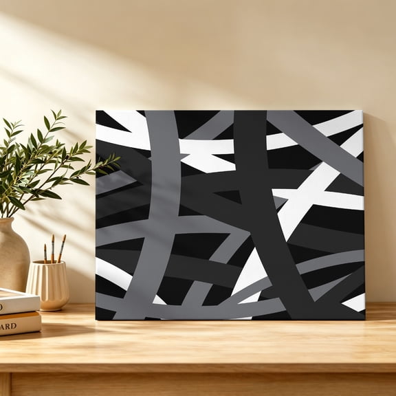 Abstract Art Canvas Wall Art, White Black Gray Line Modern Simple Wall Art Prints Artwork Framed Canvas Ready to Hang Art Pictures for Dining Room Bedroom Study Lounge Nook 18" x 12"