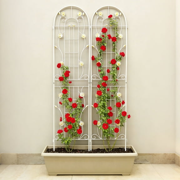 2 Pack Large Garden Trellis 86.7" H x 19.7" W Heavy Duty Rustproof White Iron Plant Trellis for Potted Plant Support Metal Climbing Rose Trellis Vine Vegetable Cucumber
