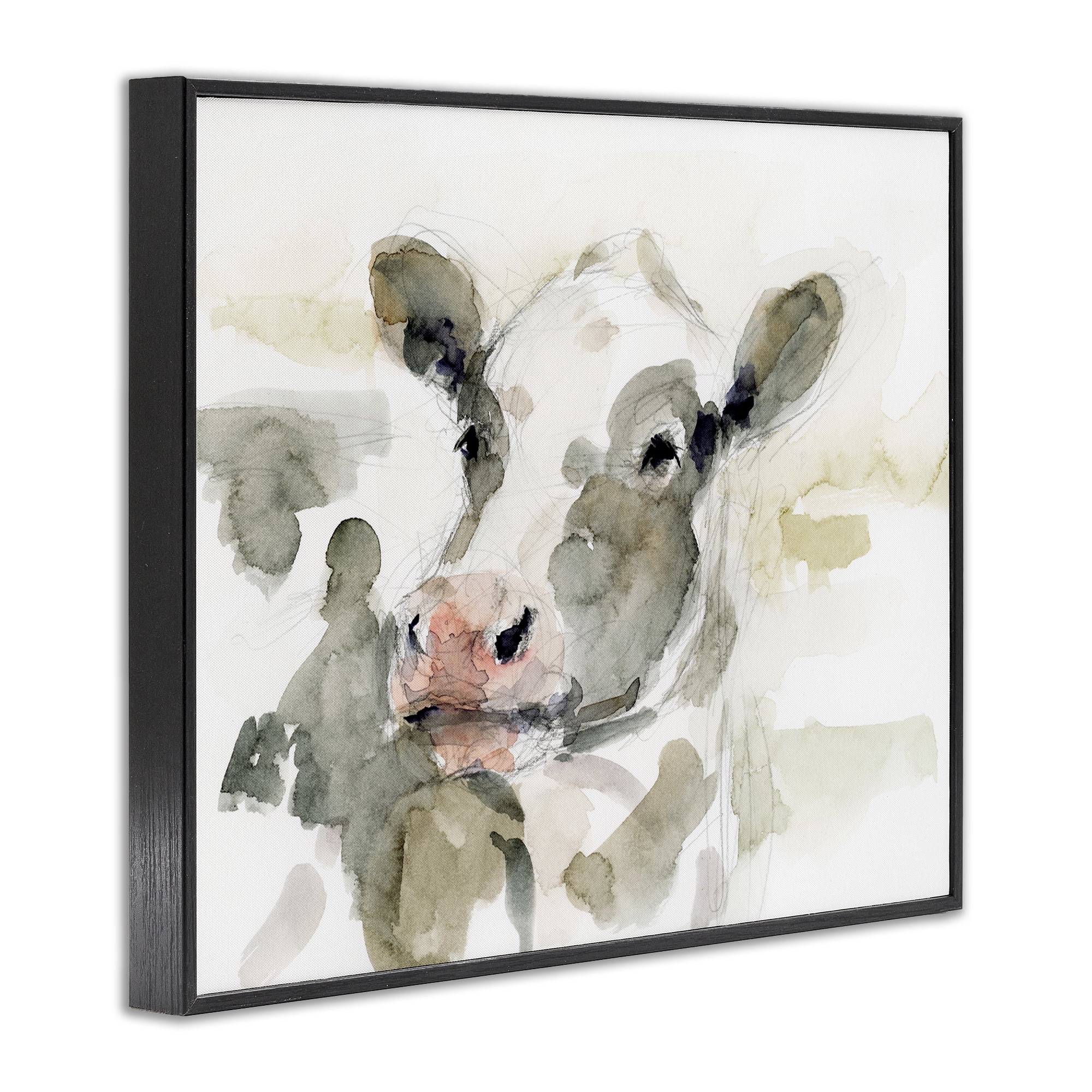 Stupell Industries Soft Painterly Cow Animals & Insects Painting Black Framed Art Print Wall Art, 30 x 24