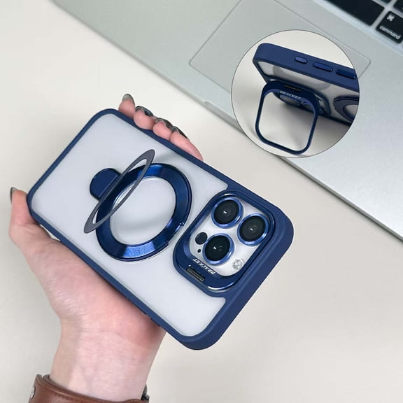 Magnetic Case For iPhone 13 Pro with Hidden Kickstand, Integrated Camera Lens Protection, Slim Translucent Matte Back, Compatible with MagSafe, Shockproof Protective Cover,Darkblue
