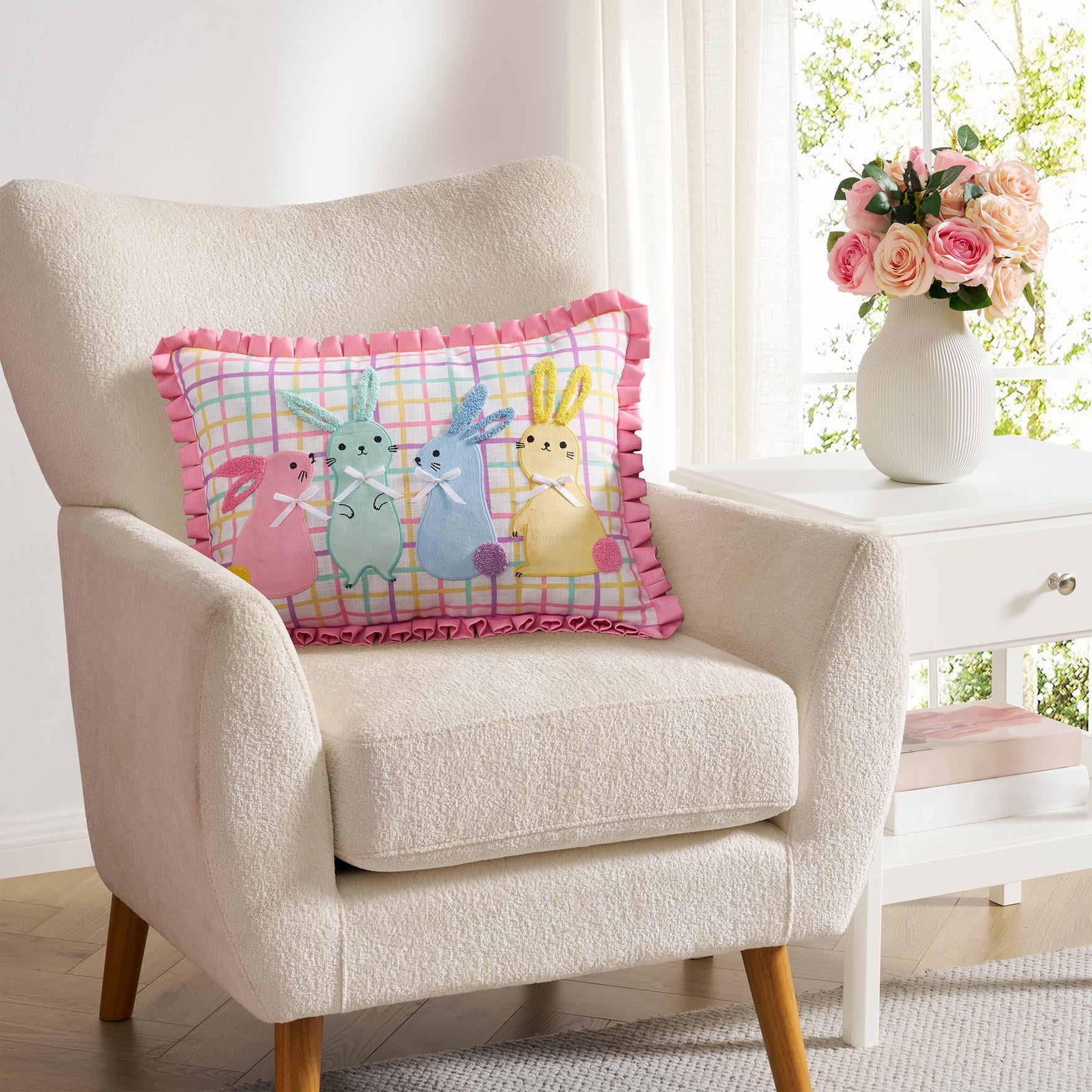 Hallmark 14" x 20" Multicolor Bunny BFFs Reversible Decorative Pillow