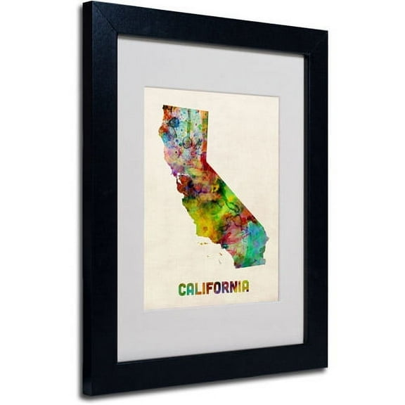 Trademark Fine Art "California Map" Matted Framed Art by Michael Tompsett, Black Frame