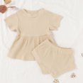 thumbnail image 4 of Vedolay Girls Shorts 2 Piece Outfits Girls Shorts Set Kids Cotton Plaid Sport Clothing Sets Tracksuit,Beige 0-6 Months, 4 of 5