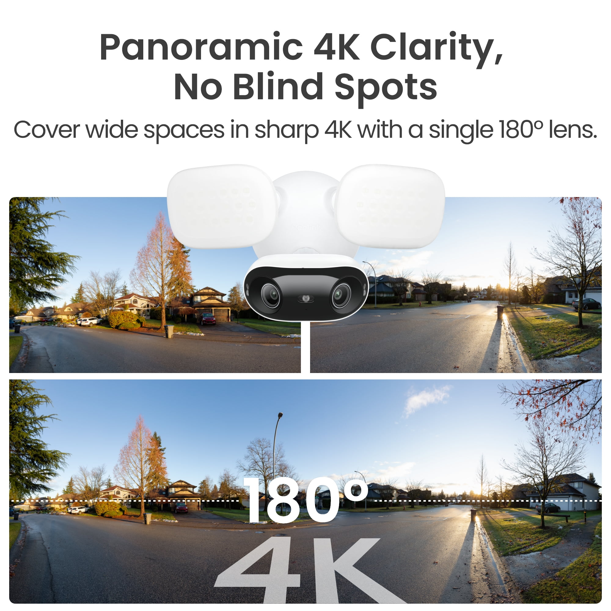 Reolink Elite Floodlight WiFi 4K 8MP 180° Security Camera, AI Detection, 24/7 Recording, Hardwired