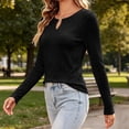 thumbnail image 4 of MYAOYINo Boundaries Womens Everyday Ribbed Long Sleeve Top Split Neck Comfortable Shirt, 4 of 8