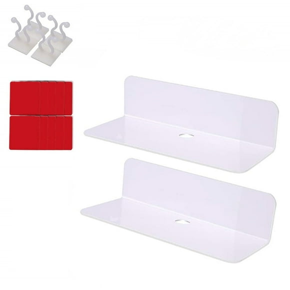 2 Pieces Adhesive Shelf Acrylic Minimalist Style Wall Shelves Expand Space Display Easy Installation Decorating White