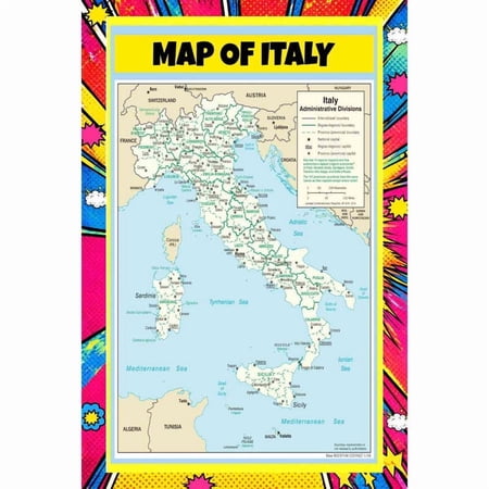 Map Of Italy 18x24 Inch - Pop Art Edition Vibrant Perfect for Kids Classrooms and Homes Laminated Wall Poster - Vivid Imagery with Bright Colors