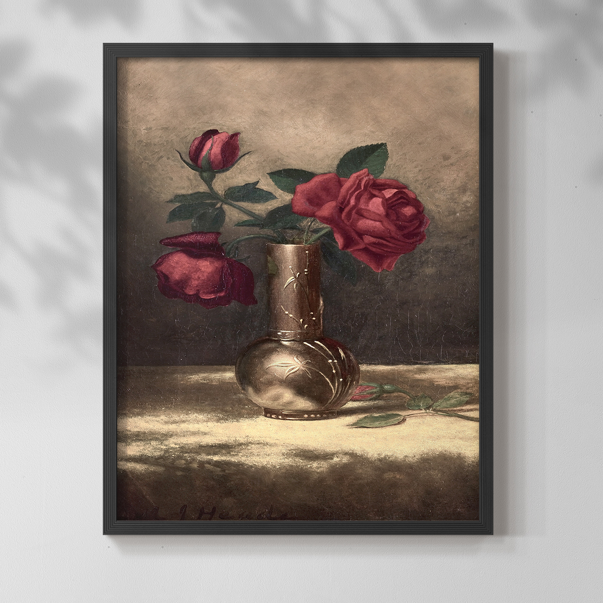 Vintage Floral Print LXVII - 14in. x 11in. Vintage Framed Print in Black Wood Frame