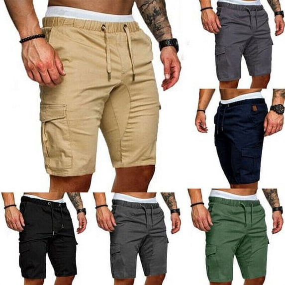 Mens Cargo Shorts Pants Casual Summer Beach Sport Gym Trousers Plain Elastic