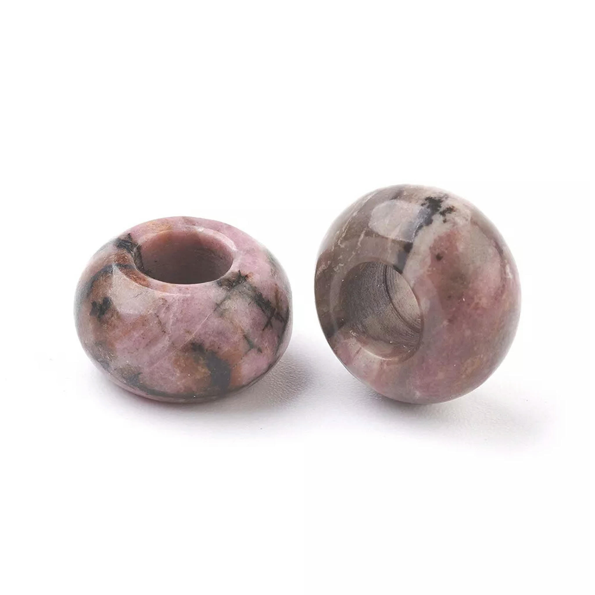 EOEMY 30Pcs Natural Rhodonite European Large Hole Rondelle Beads Loose Spacer 14X8mm
