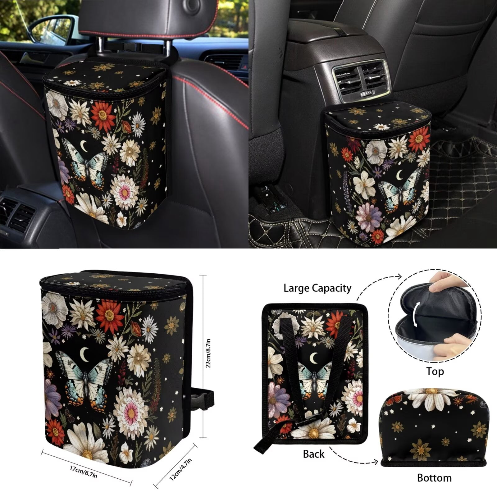 KUIFORTI Butterfly Car Seat Covers Butterfly Accessories for Women Steering Wheel Cover/Seatbelt Shoulder Pads/Keychain/Car Trash Bag/Car Vent Storage Organizer/Coasters/Rear View Mirrow Cover