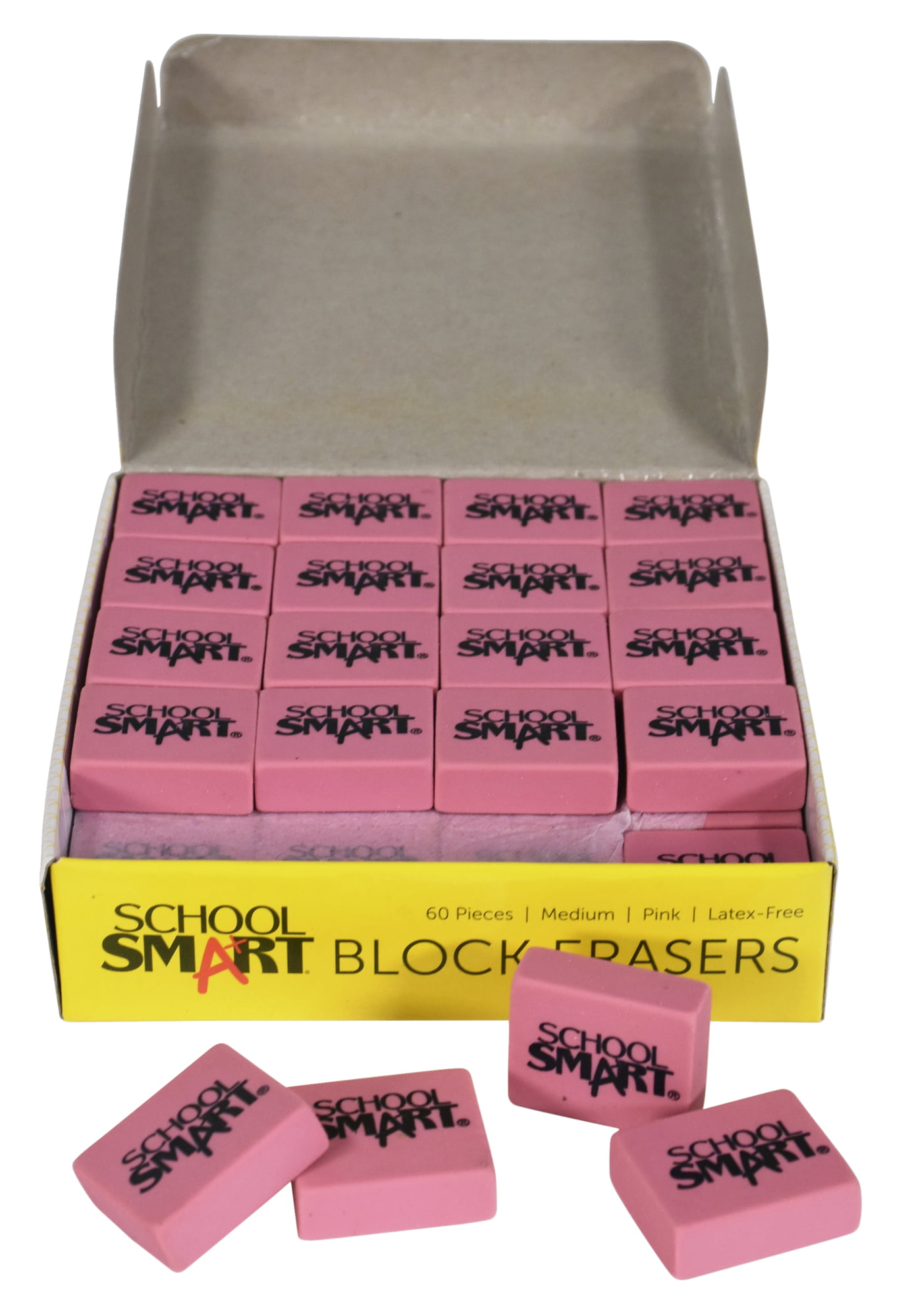 School Smart Block Erasers, Medium, Pink, Pack of 60