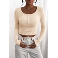 thumbnail image 3 of Remera Mujer PRETTYGARDEN Otoño 2025 Manga Larga Henley XXL Beige, 3 of 8