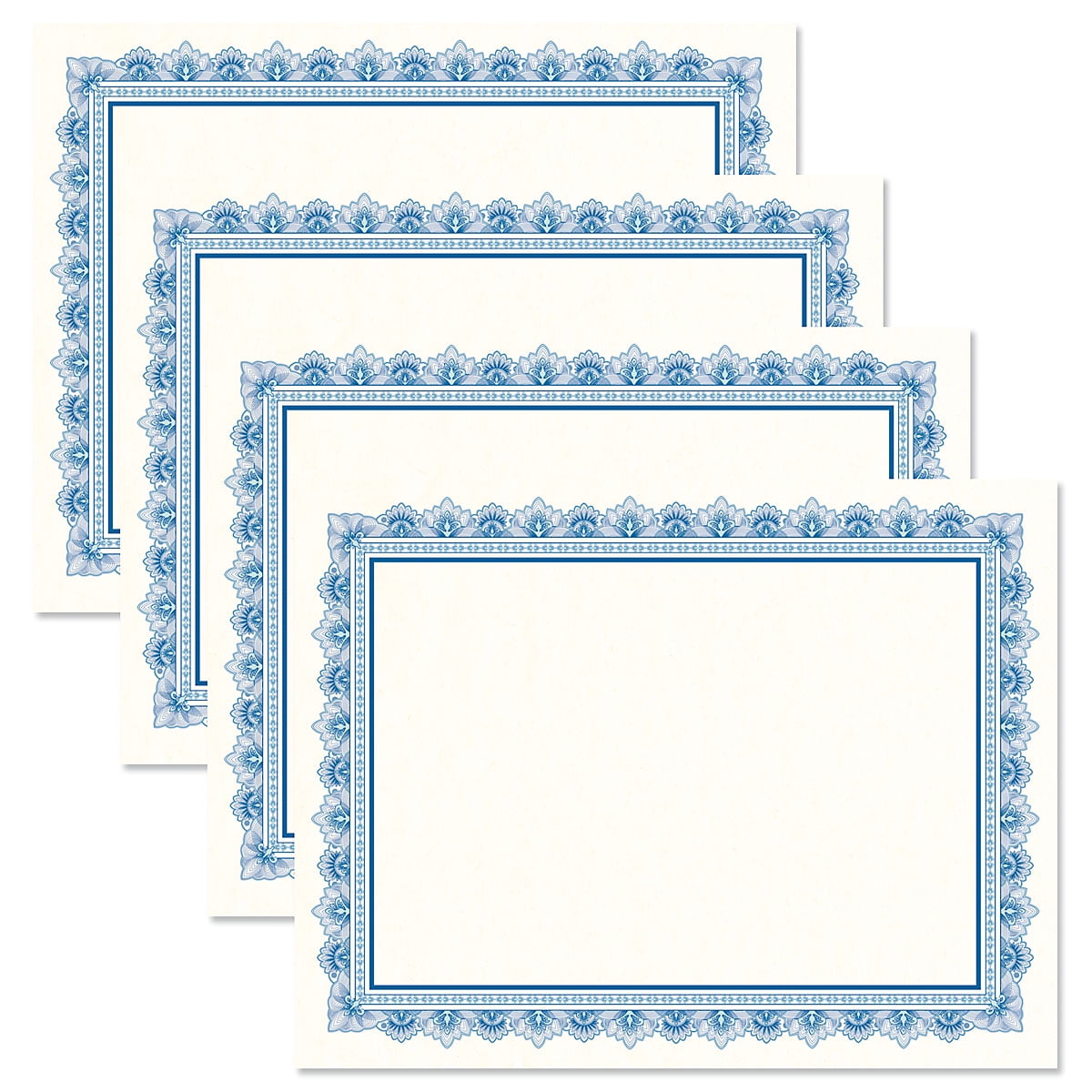 Intricate Blue & White Parchment Certificate Papers Pack of 100