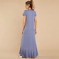 thumbnail image 2 of New Femmes Col Rond Manches Courtes Volants Décor Asymétrique Longue Robe Nouvelle Couleur Unie Décontractée Robe de Vacances Maxi Vestidos, 2 of 2