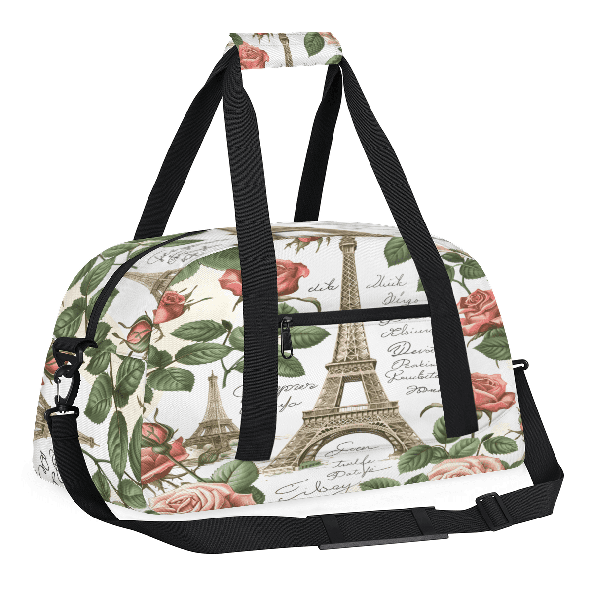 Herdesigns Paris Theme Sports Duffle Bag for Women & Men, Eiffel Tower Gym Bag Dance Bag Overnight Bag Carry On Weekender Travel Bag