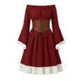 thumbnail image 2 of Renaissance Dress Women Medieval Victorian Dresses Off Shoulder Bell Sleeve Halloween Peasant Gothic Fairy Witch Wedding Under Dress Wine L, 2 of 9