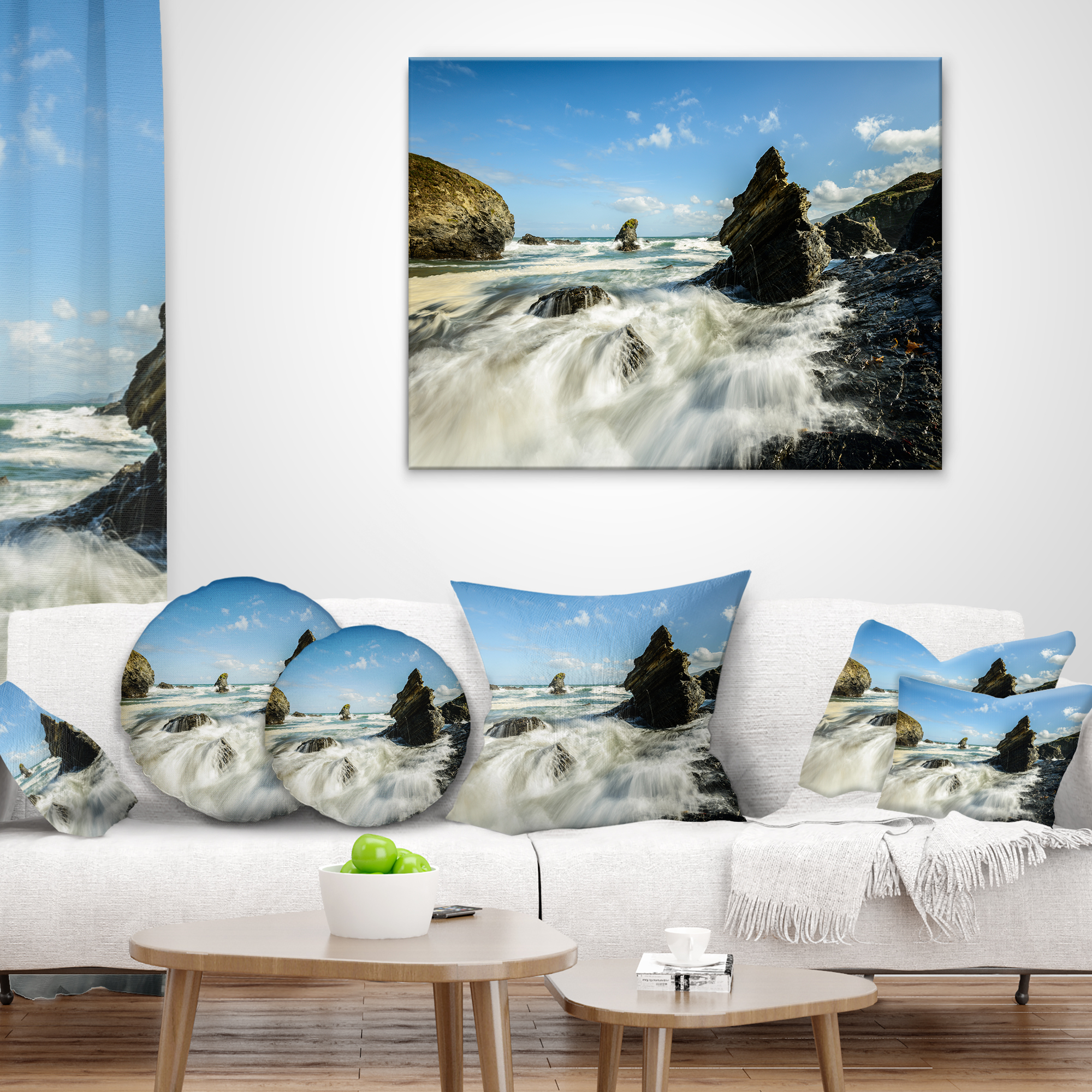 Designart Roaring Atlantic Rocky Coast - Seascape Throw Pillow - 18x18