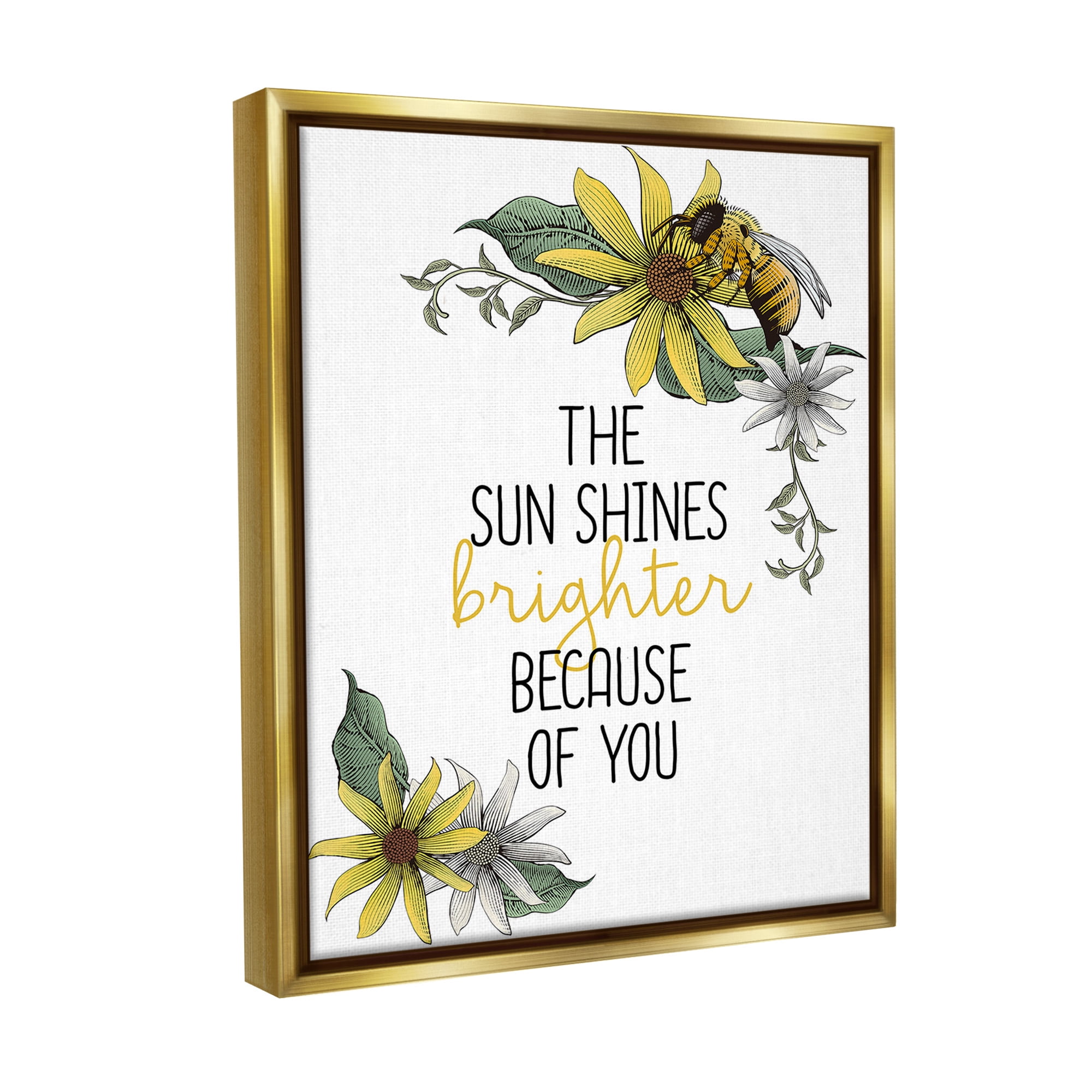 Stupell Industries Sun Shines Brighter Botanical & Floral Painting Gold Floater Framed Canvas Art Print Wall Art, 17 x 21