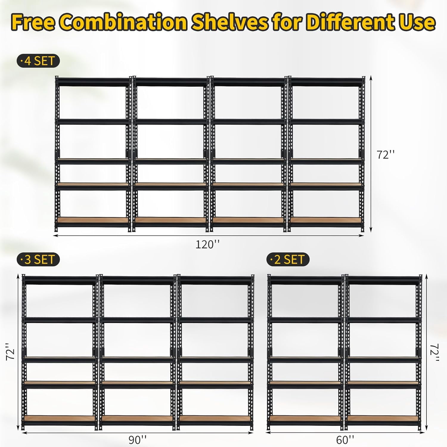 Industrial Metal Storage Shelves, 5 Tier Adjustable Garage Shelving Rack, 2000 lbs Capacity for Pantry and Storage Organization, 30 x 12 x 60 Inch