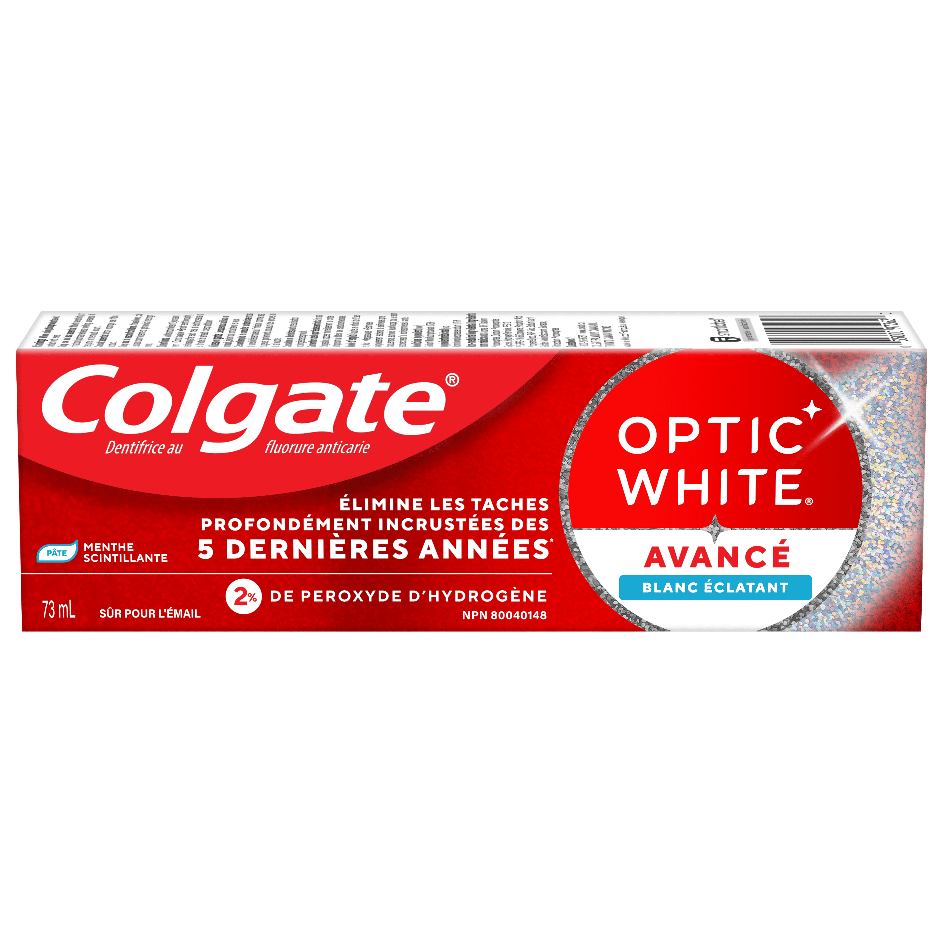 Dentifrice au fluorure Colgate Optic White Avancé Blanc éclatant, lot de 24, Menthe, 73 ml
