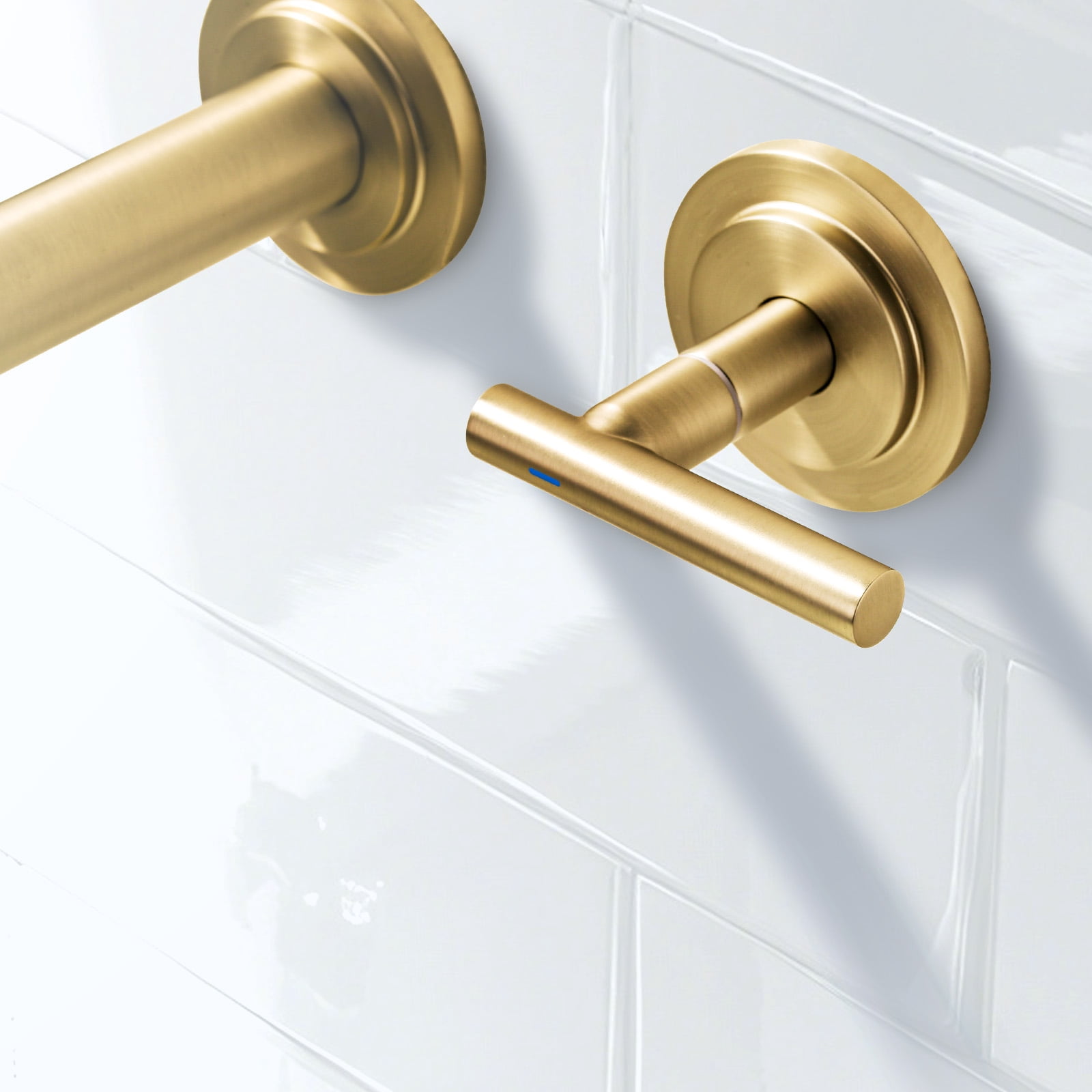 Double Handle Wall Mounted Bathroom Faucet with Rough-in Valve Included in Solid Brass Gold