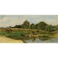 thumbnail image 2 of Jean-Baptiste-Camille Corot 24x14 Black Ornate Framed Double Matted Museum Art Print Titled: Pastures in the Sarthe, 2 of 5