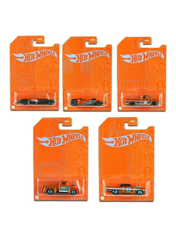 53rd Anniversary Complete Set of 5 Die-Cast Cars Exclusive Orange  Edition Collectors For Hot Wheels Vehicles Action Toy Collectibles 64 Chevy Chevelle SS Cadillac Fleetwood  56 Ford Truck