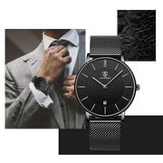 A ALPS Mens Watches Fashion Quartz Men's Watches Ultra Thin Minimalist Wristwatches with Stainless Steel Strap Gift for Man Father's Day Gifts