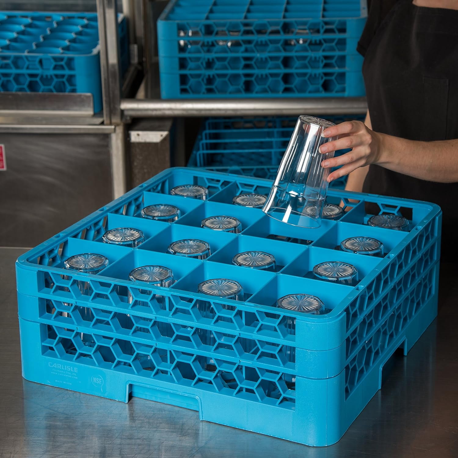 Carlisle FoodService Products RG FBA_RG Compartment Glass Rack with 2 Extenders, 7.12", Blue