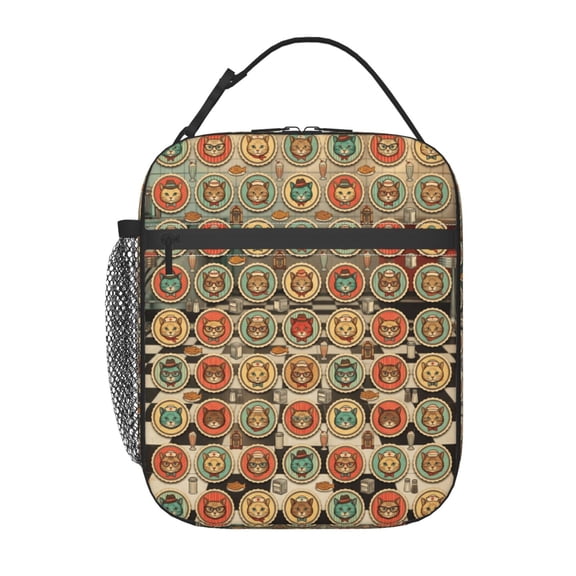 Cat Insulated Lunch Bag Lunch Box Cooler Bag With Front Pocket For Women Men,Reusable Lunch Tote Bag Lunchbox For Office/Work/Picnic