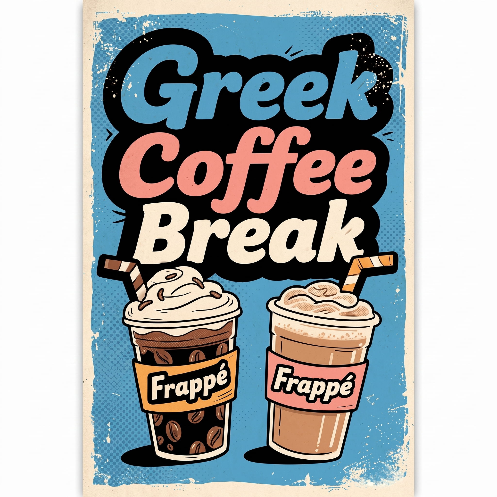 Vintage Greek Coffee Cafe Wall Decor Sign, 8x" Inch Rustic Iron Metal Plaque, 2D Flat Unframed, 2D Flat Unframed, Rustproof UV Resistant Weather