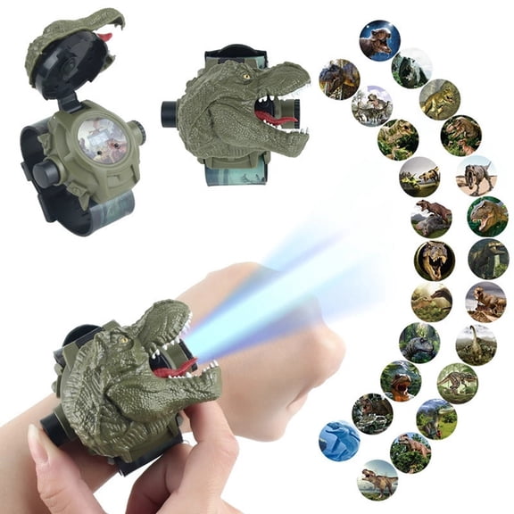 Kids Dinosaur Projection Watch Toy, Wrist Watch with Built-in Dinosaur Pattern Projector and LED Light, Educational Fun Gift for Boys and Girls