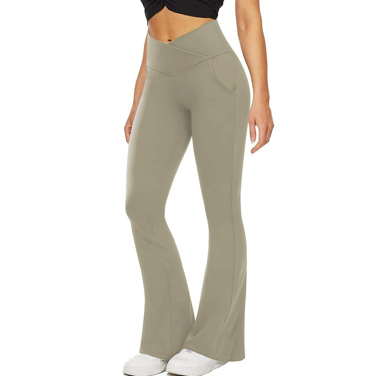 QWANG Flare Leggings, Crossover Yoga Pants with Tummy Control, High-Waisted  and Wide Leg