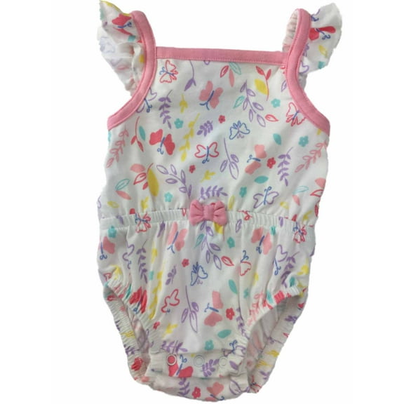Infant Girls White Pink & Purple Floral Butterfly Baby Romper Bodysuit Outfit