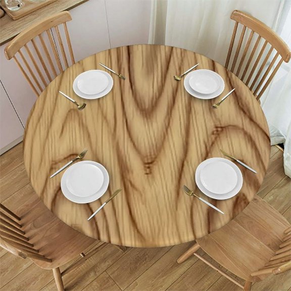 Beige Pattern Round Table Cover,Elastic Edge,Suitable for Catering and Kitchen Can Wipe Dining Round Table