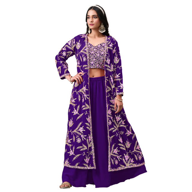 Custom Made Faux Georgette Indian Bollywood Full Stitched Kurti Shrug & Pant Dupatta
