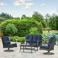 thumbnail image 2 of Outsunny 4pcs Rattan Patio Furniture Set w/ Cushions, Glass Tabletop Blue, 2 of 10