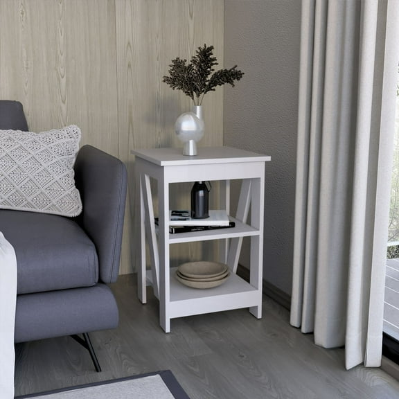 Side Table, Nightstand & Entrance Table - 3-Shelf Storage, Space-Saving Design